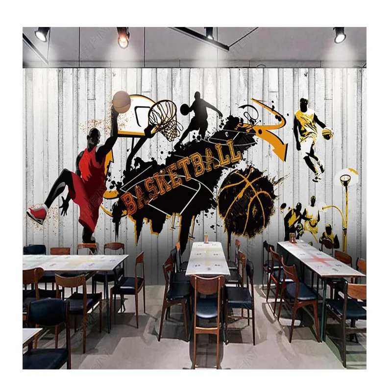 KOMNNI Personality Trend Basketball Gym Custom Wallpaper Sport Industrial Decor 3D Wall Paper Mural Fitness Wallpaper