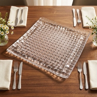 Plateau à fruits en verre transparent tissé à motif carré de luxe, plateau de service pour collations et desserts, décoration de table pour la maison