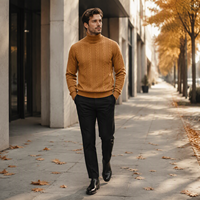 Maglione da Uomo Personalizzato con Logo, Morbido Lavorato a Maglia con Collo Alto, Pullover Marrone Slim Fit Termico Casual per Autunno e Inverno