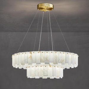Lámpara colgante de mármol de latón minimalista moderna nórdica, candelabro de alabastro de círculo redondo para Hotel - Product Image 3
