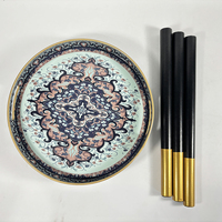 Plateau de service rond en plastique avec pieds amovibles, table d'appoint de canapé vintage à motif mandala baroque avec bordure dorée