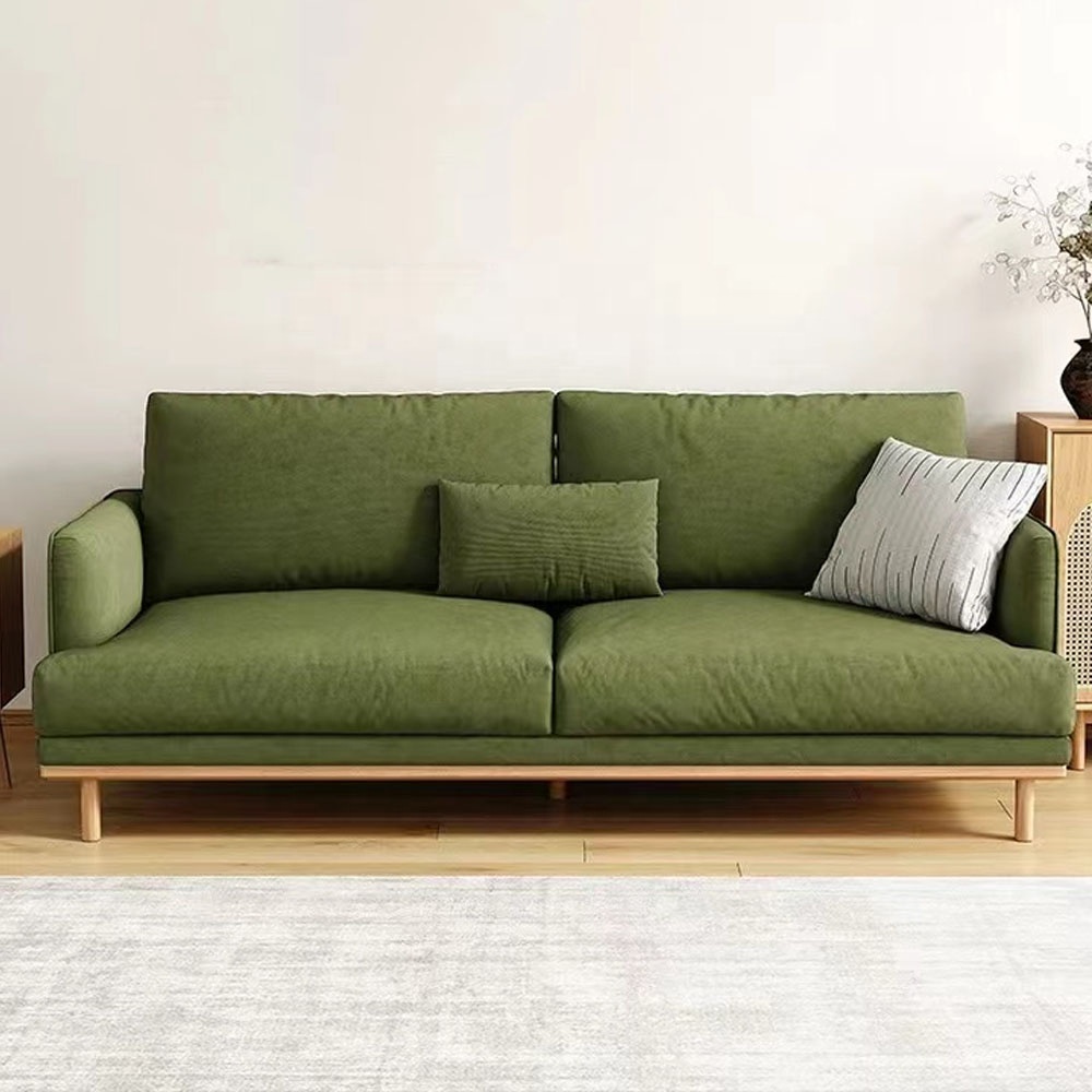 Leisure Green Velvet Living Room  Sofa  Velour Modern Three Seats Couch Settee With Wooden Legs