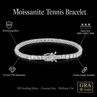 Bracelet Tennis YUNCHENG personnalisé en Moissanite VVS 3mm 4mm 5mm 6mm, en Argent Sterling 925, Bijoux Hip Hop Iced GRA pour Femmes et Hommes