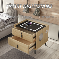 Chevet intelligent minimaliste moderne avec station de recharge sans fil, haut-parleur, verre trempé, meubles de chambre à coucher pour chambre à coucher, salon