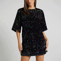 Vêtements personnalisés pour femmes Robes courtes surdimensionnées de luxe pour femmes à col rond et à paillettes pour femmes