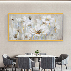 Decorazioni per la casa <span class=keywords><strong>fiori</strong></span> bianchi dorati astratti pittura a olio fatta a mano <span class=keywords><strong>su</strong></span> <span class=keywords><strong>tela</strong></span> immagini a parete dipinte a mano grande arte della parete - Product Image 6