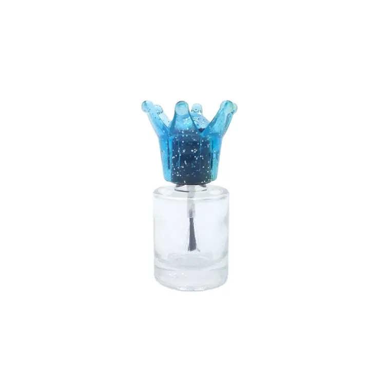 11มิลลิลิตรสีฟ้ามงกุฎหมวกพลาสติกโปร่งใสโลโก้ที่กำหนดเองแก้วยาทาเล็บขวดออกแบบ