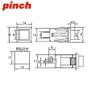 Pinch DS-429 Push <b>Button</b> Switch 1NO 250V 3A Solder Terminal Plastic IP40 - Product Image 2