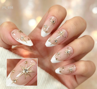 Faux Ongles à Presser en ABS, Modèle French Tip 3D avec Strass et Décor Diamant, Amovibles et Réutilisables, Vente en Gros, Personnalisation OEM
