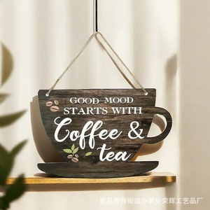 Decoraciones de letreros de estilo rústico para cafeterías, artesanías de madera, etiquetas colgantes redondas, etiquetas colgantes creativas con forma de taza de café - Product Image 4