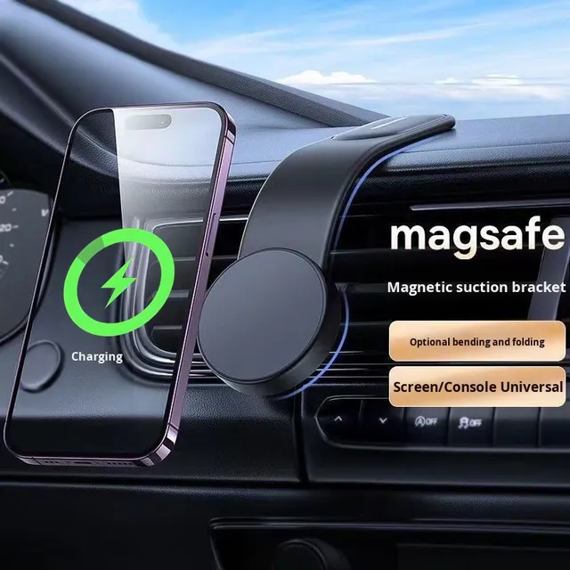 15W MagSafe Wireless Car Charger Magnetic Phone Holder 360° Rotating Aluminum Alloy Car Mount
