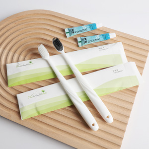 Juego de cepillo de dientes y pasta dental desechables para hotel, de plástico, con impresión de logotipo, para uso de huéspedes. - Product Image 1