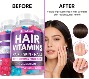 Gummies de vitamines capillaires à marque privée avec <span class=keywords><strong>biotine</strong></span> et acide folique, supplément végétarien pour cheveux, peau et ongles pour femmes et hommes |   OEM ODM - Product Image 3