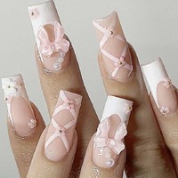 Faux ongles à presser français, longs, motif carré, application sur les doigts, en ABS, avec colle, réutilisables, professionnels et tendance