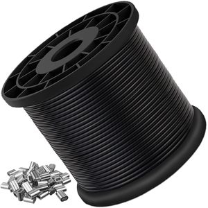 Sanxing SX-8146 Flngr Vinyl Coated 304 Stainless Steel Wire Rope Black 1/16" 3/32" 200FT 10% Tolerance Crimping Ends for Outdoor - Product Image 1