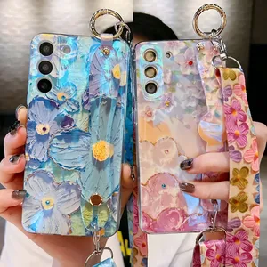 Funda de lujo con correa de pulsera de flores IMD para <span class=keywords><strong>Samsung</strong></span> S23 21 22 Plus S24 Ultra Cover <span class=keywords><strong>A</strong></span> 14 54 34 13 33 53 12 <span class=keywords><strong>52</strong></span> funda brillante - Product Image 1
