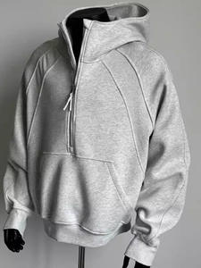 Cleanfit Half Zipper Heavy Deconstruction Sweater Hommes <span class=keywords><strong>American</strong></span> Style Stiff Boxy Short Stitching Hoodie Jacket - Product Image 1