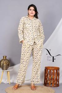 Ensemble de pyjama en coton confortable pour femmes avec chemise à manches longues imprimée et pantalon à poches pour un sommeil confortable, vêtements de nuit - Product Image 2