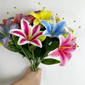 Bouquet de lys artificiels 50 cm en PU souple PVC haute simulation pour décoration intérieure et accessoires de mariage - Product Image 2