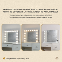 Miroir de maquillage moderne en verre à lumière LED Coiffeuses Armoire de rangement Miroirs de chevet Table de courtoisie