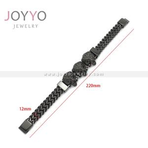 Bracciale da uomo in argento moda placcato nero bracciale a tre leoni braccialetti in acciaio inossidabile - Product Image 5