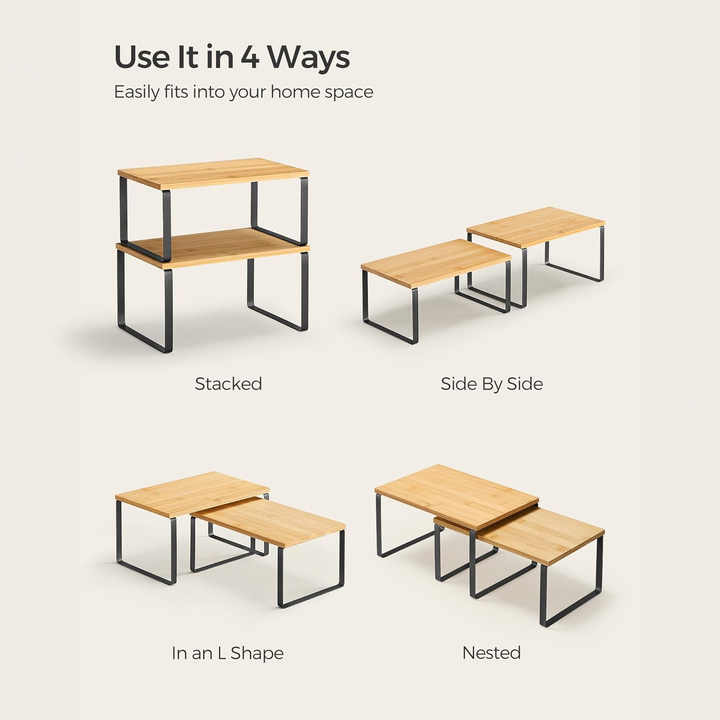 Set of 2 Kitchen Counter Shelves Spice Rack Stackable Kitchen Storage