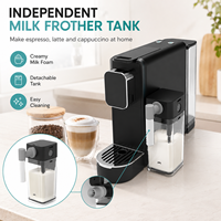 Machine à café à capsules domestique avec réservoir de mousseur à lait indépendant, 1100W, réservoir d'eau de 580ml, bac d'égouttement amovible pour expresso