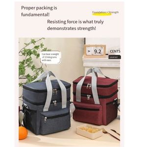 Double Layer Large Capacity Insulated Lunch Bag Cooler Tote Bag Portable Crossbody Picnic Food Cooler Bag for Office Camping - Product Image 3