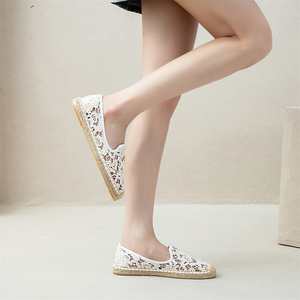 Alpargatas de encaje blanco <span class=keywords><strong>para</strong></span> mujer, de yute tejido, transpirables, elegantes, sin cordones, <span class=keywords><strong>para</strong></span> verano, <span class=keywords><strong>boda</strong></span>, zapatos planos casuales con costuras a mano - Product Image 6