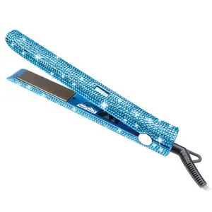 Planchas Titanium Coating Plates Lisseur à cheveux personnalisé avec diamants De Cabello Diamond Nano Professional Flat Iron LCD