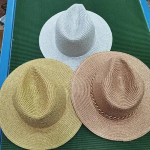 New Summer Sun hats gold shinning Straw hats for women and men with printed band beach caps panama hats