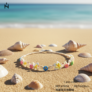 Chaîne de cheville en coquille de frangipanier, chaîne perlée à la mode pour femmes, accessoire de bijouterie - Product Image 2