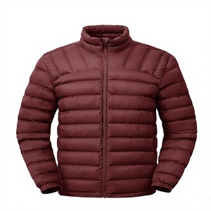 Chaqueta acolchada para hombre, color borgoña, con cuello alto, ligera, cortavientos, con cierre de cremallera, rellena de plumón, para invierno. - Product Image 1