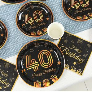 Vajilla desechable de oro negro, plato y vaso de papel, servilleta, 40 <span class=keywords><strong>cumpleaños</strong></span>, decoraciones para fiesta, adultos, hombres, mujeres, 40 años, decoración de fiesta - Product Image 3