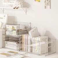Bacs de rangement modernes en plastique transparent avec poignées empilables en forme de rectangle pour livre CD Record Snack Drink Boîte de rangement rétractable