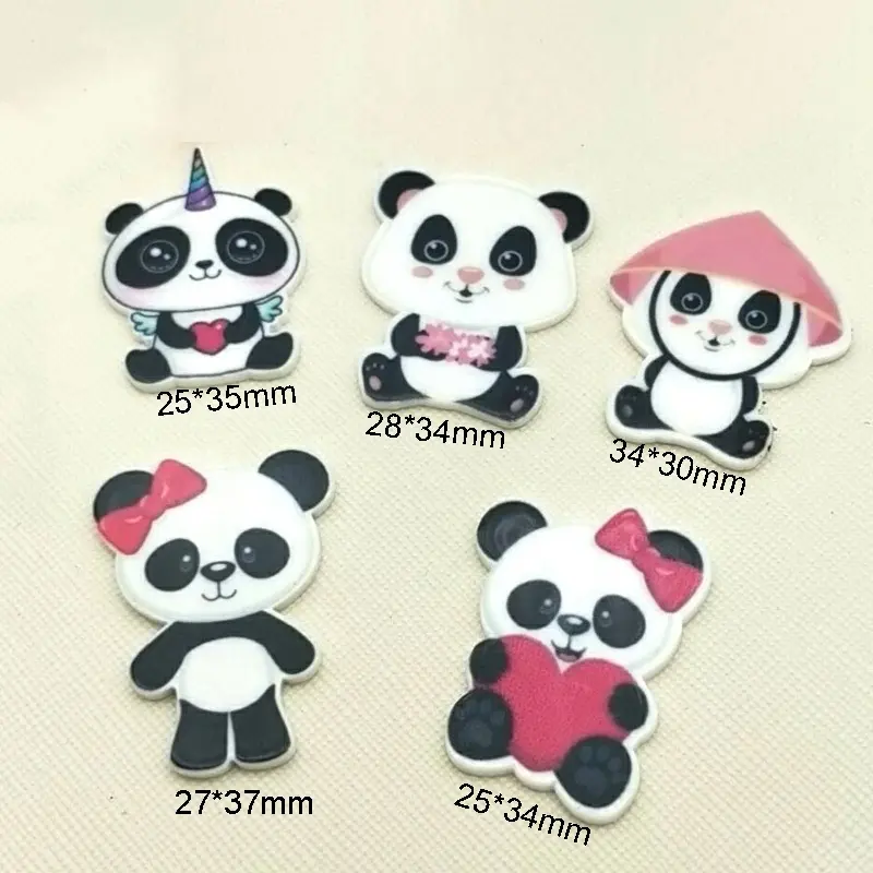 Kerajinan Resin Planar Panda Kartun Campuran untuk Kerajinan DIY Hiasan Resin Pipih 1.2 Inci