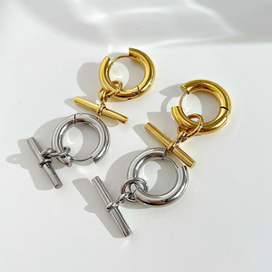 Trendy 18K Plated <strong>Bar</strong> Dangle Statement Earrings Jewelry Fashion Chunky Stainless Steel <strong>Hoop</strong> Huggie Earrings Jewelry Women - Product Image 3