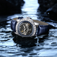 Montre pour homme, mode, affaires, bracelet en cuir, luxe, diamant, ciel étoilé, phase de lune, luminescente, date, montre à quartz