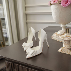 Femme Logo personnalisé bureau chaussures à talons aiguilles concepteur nœud papillon bout pointu talons aiguilles talons personnalisés pompes femmes 2024 - Product Image 3