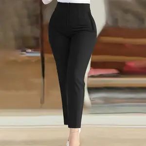 Pantalon décontracté solide taille haute mince pour femmes poche élégante dames longue neuvième crayon pantalon tenue de bureau pantalon de costume