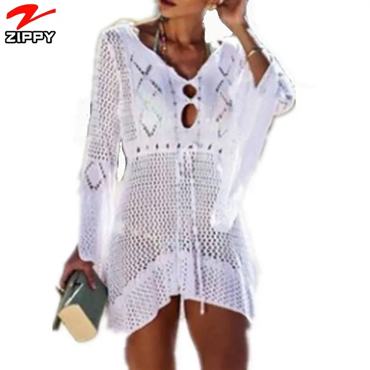 Hot Sale Lace Hollow Crochet Swimsuit Cover Ups Bathing Suit Beachwear Tunic beach dress
