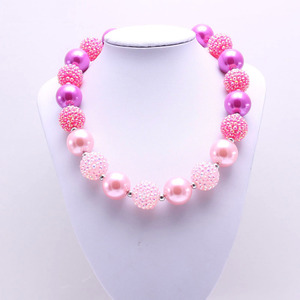 Collar de perlas de diamantes de imitación para niñas, collar de cuentas gruesas rosas para bebés y niños, cuentas de chicle de 20mm, joyería para regalo de fiesta - Product Image 2