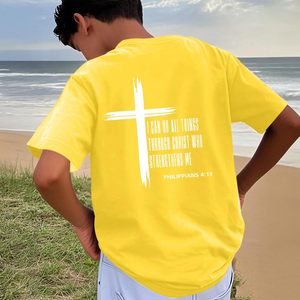 เสื้อยืดเด็กผู้ชายลายกราฟิกคริสเตียน ลายกางเขน ข้อพระคัมภีร์ สร้างแรงบันดาลใจ ผ้าฝ้าย แขนสั้น สำหรับเด็ก - Product Image 3