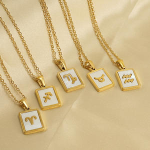 Oro 18K placcato 12 <span class=keywords><strong>segni</strong></span> <span class=keywords><strong>zodiacali</strong></span> naturale conchiglia quadrata collana in acciaio inox squisito 12 costellazioni ciondolo collana - Product Image 2