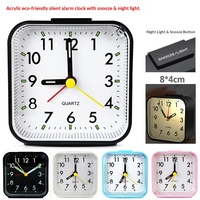 Réveil analogique à affichage par aiguille, mouvement silencieux, veilleuse, miroir, fonction snooze, horloge à quartz pour enfants