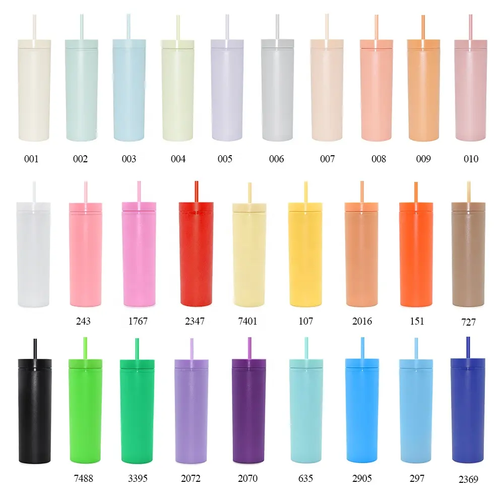 16 oz כוסות פלסטיק מותאמות אישית עם מכסה מט פסטל צבעוני אקריליק מט ספל נסיעות סקיני כוסות עם קש