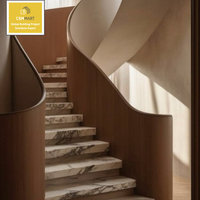 Escalier en spirale incurvé CBMmart avec marches en marbre élégant et éclairage LED, installation facile, escalier intérieur en acier et bois incurvé en arc