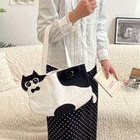 Bolso de Lona con Diseño de Gatito de Dibujos Animados, Lindo y Adorable, Bolso de Hombro para Mujer, Estudiante, de Capacidad Media, para Compras, con Cierre Abierto, para Uso Diario