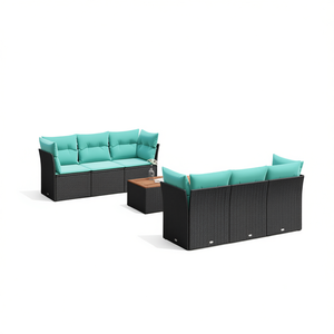 Set Divano da Esterno Moderno in Polyrattan Nero con Cuscini, 7 Posti, Design Contemporaneo - Product Image 1