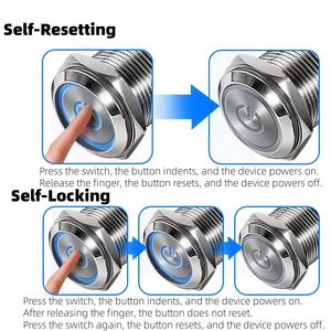 สวิตช์ปุ่มกดโลหะกันน้ำ 3-6V/12-24V/220V ไฟ LED, ล็อคตัวเอง/รีเซ็ต, ทองแดงบริสุทธิ์ชุบนิกเกิล 12/16/19/22 มม. - Product Image 2